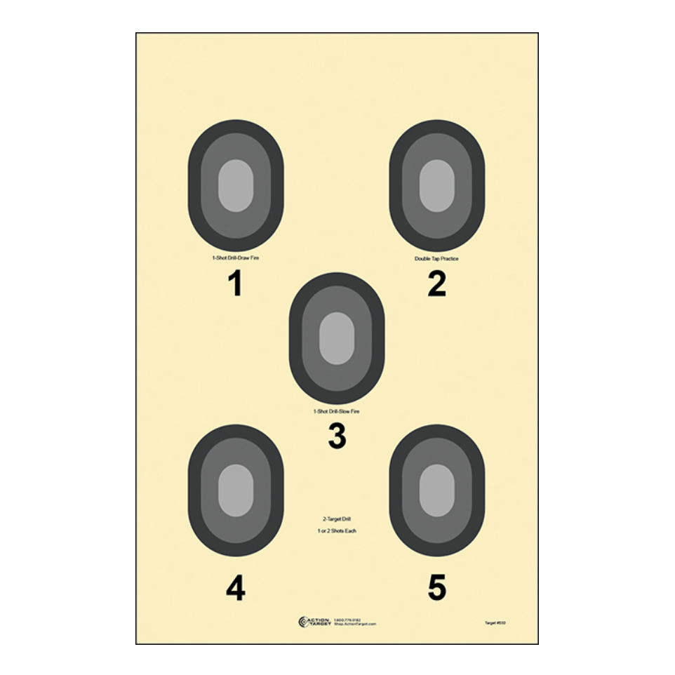 Cream/Black; Action Target - 5 Bull's-Eye Target - HCC Tactical